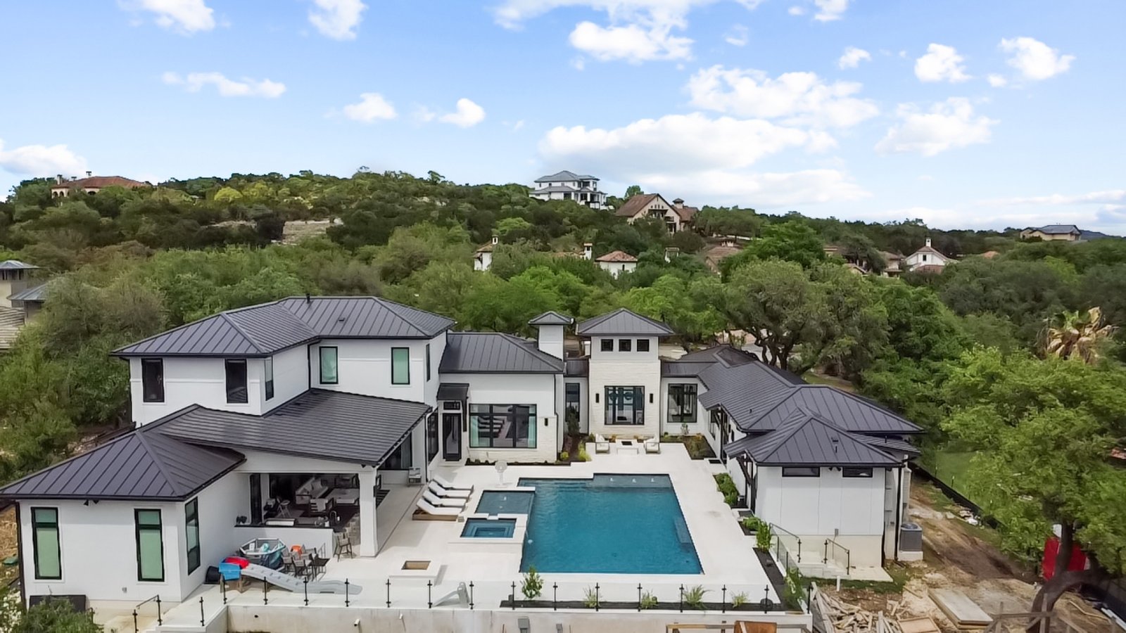 Aerial twilight view of a San Antonio luxury home